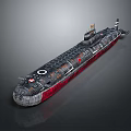 Military Submarine Water Vehicle Featuring Red Black Hull Circular Emblem And Command Tower