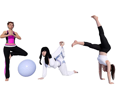 Multiple Women Doing Various Exercises With Yoga Ball And Poses 3d model