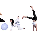 Multiple Women Doing Various Exercises With Yoga Ball And Poses
