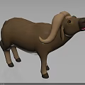 Cartoon Brown Buffalo Character 3D Model With Large Horns And Stylized Design