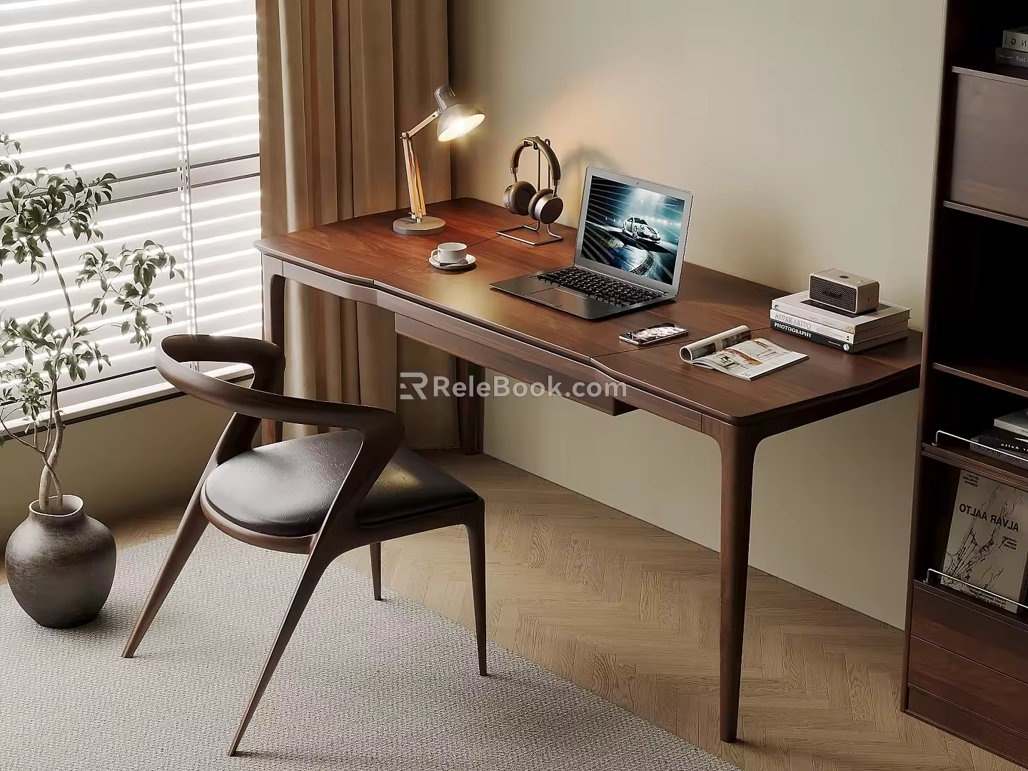 Quiet Ancient Style Desk and Chair Solid Wood Computer Desk and Chair Solid Wood Single Chair Writing Desk Learning Desk and Chair Office Desk and Chair Finished Desk Computer Decoration Combination 3d model