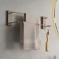 Wall Mounted Gold Towel Rack With Hanging Towels Loofah And Wooden Brush