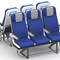 Comfortable Blue Airplane Seats With Headrests Seatbelts And Metal Frames