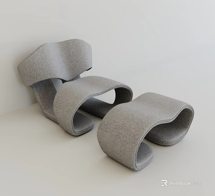 Gray Modern Single Sofa With Unique Curved Fabric Design For Living Room 3d model 