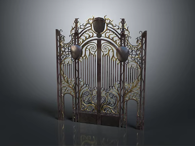 Ornate Wrought Iron Entrance Gate With Intricate Carvings And Decorative Metal Design 3d model