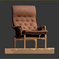 Elegant Orange Leather Tufted Diamond Pattern Armchair On Wooden Platform 3d model