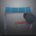 Modern Gym Interior Featuring Blue Curved Structure Red Weight Bench And Barbell