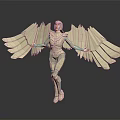 Game and Movie Character Standing in Golden Armor with Outstretched Golden Wings