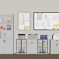 White Filing Cabinets In Office Setting With Folders Documents Bulletin Board And Printer 3d model