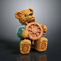 Cute Teddy Bear Decorative Toy Wearing Green Outfit Holding Wooden Ship Wheel