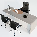 Modern Office Desk With Computer Monitor Keyboard Mouse Pad Table Lamp And Black Chairs