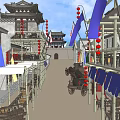Ancient Chinese Architectural Gate Tower With Traditional Style Red Lanterns And Archways