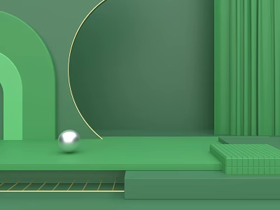 Green Geometric Scene With Sphere Steps And Gold Accent Lines 3d model