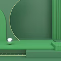 Green Geometric Scene With Sphere Steps And Gold Accent Lines
