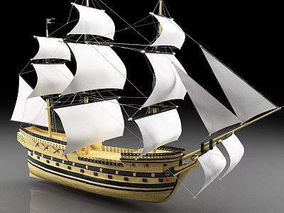 Intricate Sailing Ship Model With White Sails And Classic Design 3d model
