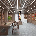 Traditional Tobacco And Liquor Store Interior With Wooden Shelves Displayed Products And Tea Table