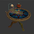 Decorative Ornament Set With Golden Stand Colorful Mosaic Tabletop And Red Decorative Sphere
