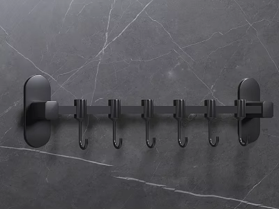 Modern Black Wall Mounted Hooks With Multiple Hangers On Gray Marble Wall 3d model