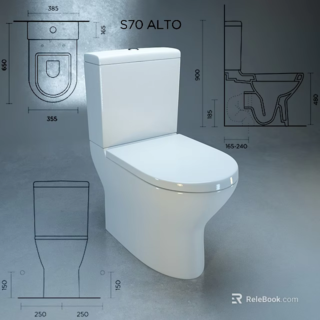 Modern White Ceramic Toilet With Technical Design Drawings And Dimensions 3d model 