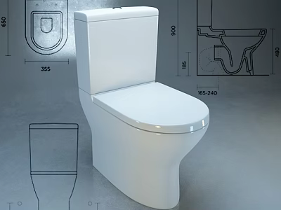Modern White Ceramic Toilet With Technical Design Drawings And Dimensions 3d model