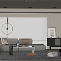 Modern Living Room With Beige Sofa Embroidered Cushions Round Wall Clock And Pampas Grass