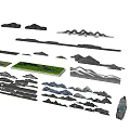 Garden Ornaments With Various Mountain Shaped Designs Simple Lines And Green Grass Elements 3d model
