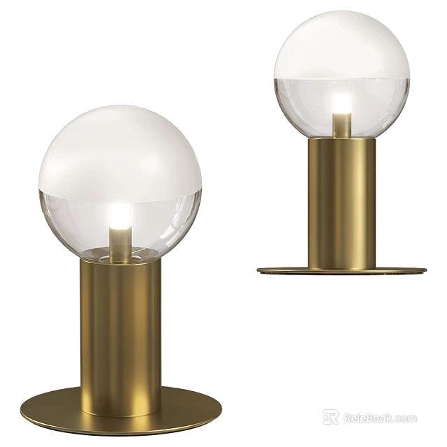 Modern Illuminated Table Lamp With Gold Base And Spherical Transparent Shade 3d model