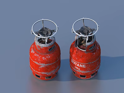 Two Red Butane Gas Canisters As Essential Household Supplies For Daily Use 3d model