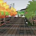 Modern Residential Community With Green Gardens Willow Trees And People Strolling
