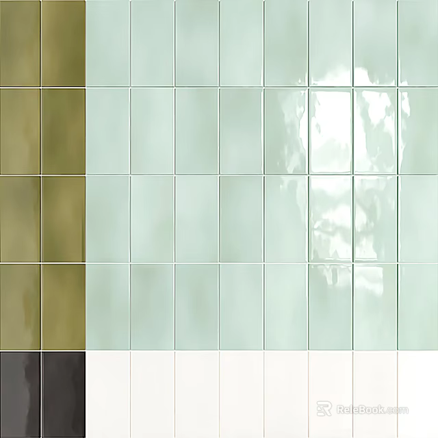 Modern Floor Design Featuring Glossy Ceramic Tiles In Green Brown White Black 3d model 