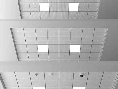 Modern Interior Suspended Ceiling with Square Grid Tiles and Recessed Lighting 3d model