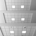 Modern Interior Suspended Ceiling with Square Grid Tiles and Recessed Lighting 3d model