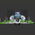 Terminal Area Design Featuring Satellite Dishes Tower Blue Pool Lamp Posts And Green Plants