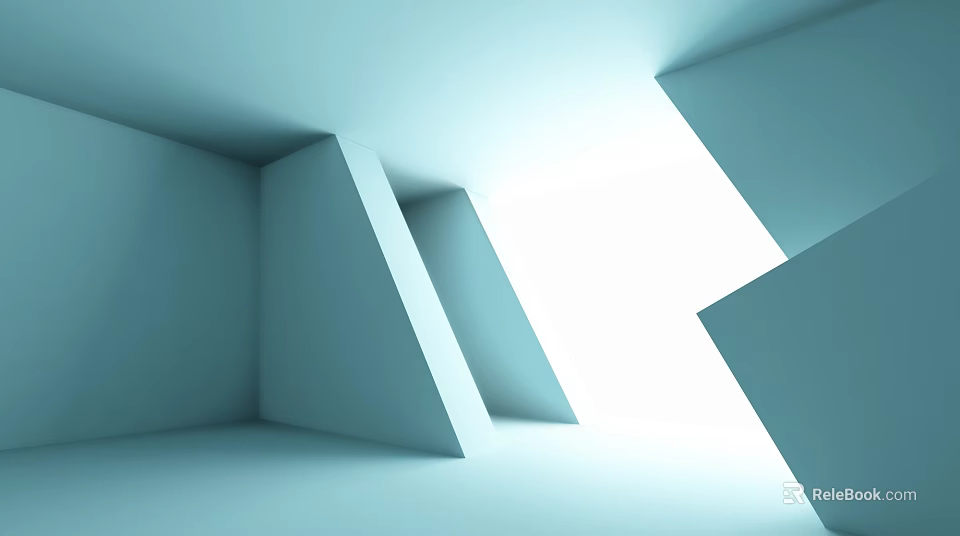 Light Blue Geometric Space With Three Dimensional Structures And Bright Light Effects 3d model