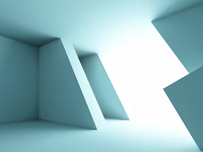 Light Blue Geometric Space With Three Dimensional Structures And Bright Light Effects 3d model