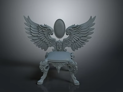 Decorative Chair With Ornate Wings Oval Back Decoration And Carved Legs Design 3d model
