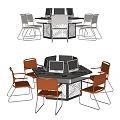 Modern Round Office Desk With Multiple Computers And Chairs Perforated Design 3d model