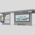 Modern Traffic Sign At Bus Stop Shelter With Electronic Display And Advertisement