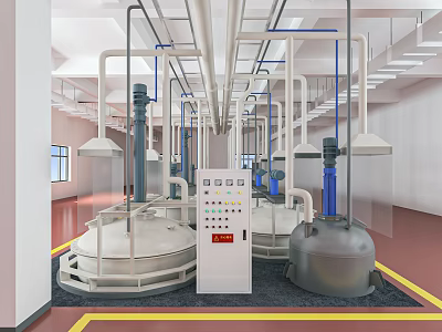 Industrial Factory Equipment Layout With Pipes Control Panel And Machinery 3d model