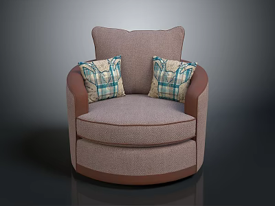 Cozy Single Sofa With Beige Upholstery Plaid Patterned Cushions And Brown Armrests For Living Room 3d model