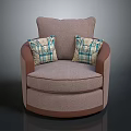 Cozy Single Sofa With Beige Upholstery Plaid Patterned Cushions And Brown Armrests For Living Room