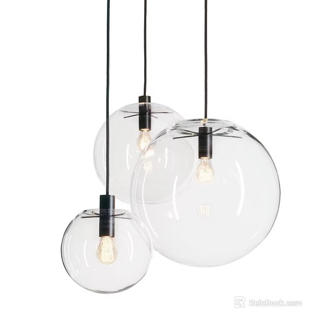 Modern Glass Globe Pendant Lights With Black Bases And Transparent Design For Ceiling 3d model 