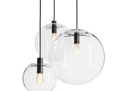 Modern Glass Globe Pendant Lights With Black Bases And Transparent Design For Ceiling 3d model