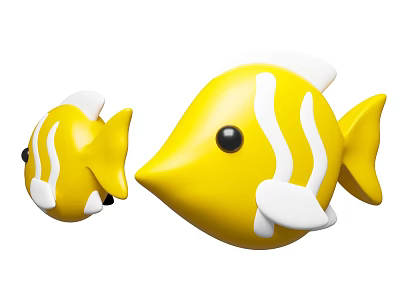 Two Yellow Aquatic Fish With White Stripes One Larger And One Smaller 3d model