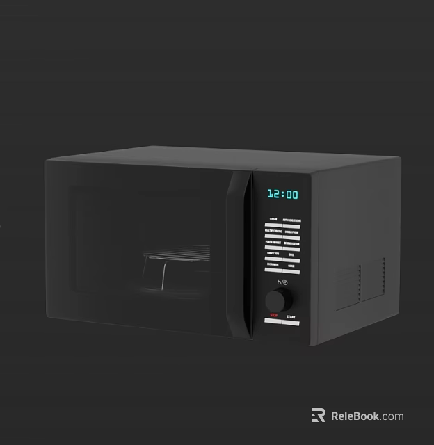 Modern Black Microwave Oven With Digital Display Control Panel And Transparent Door 3d model 