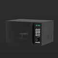 Modern Black Microwave Oven With Digital Display Control Panel And Transparent Door