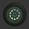 High Performance Car Wheel Component With Black Tire Alloy Rim Green Accents