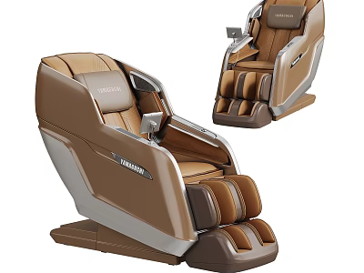 Modern Brown and Silver Massage Chair with Ergonomic Armrests and Leg Massager 3d model