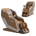 Modern Brown and Silver Massage Chair with Ergonomic Armrests and Leg Massager