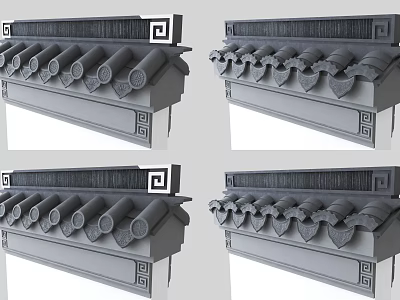 Building Exterior Wall With Traditional Eaves Carved Tiles And Classic Fretwork Decorations 3d model